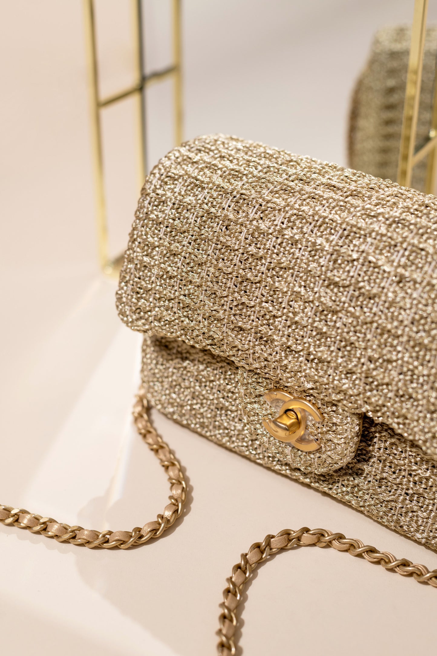 Chanel Mini Woven Flap Bag in Metallic Gold