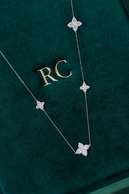 Roberto Coin Princess Flower Long White Gold Necklace