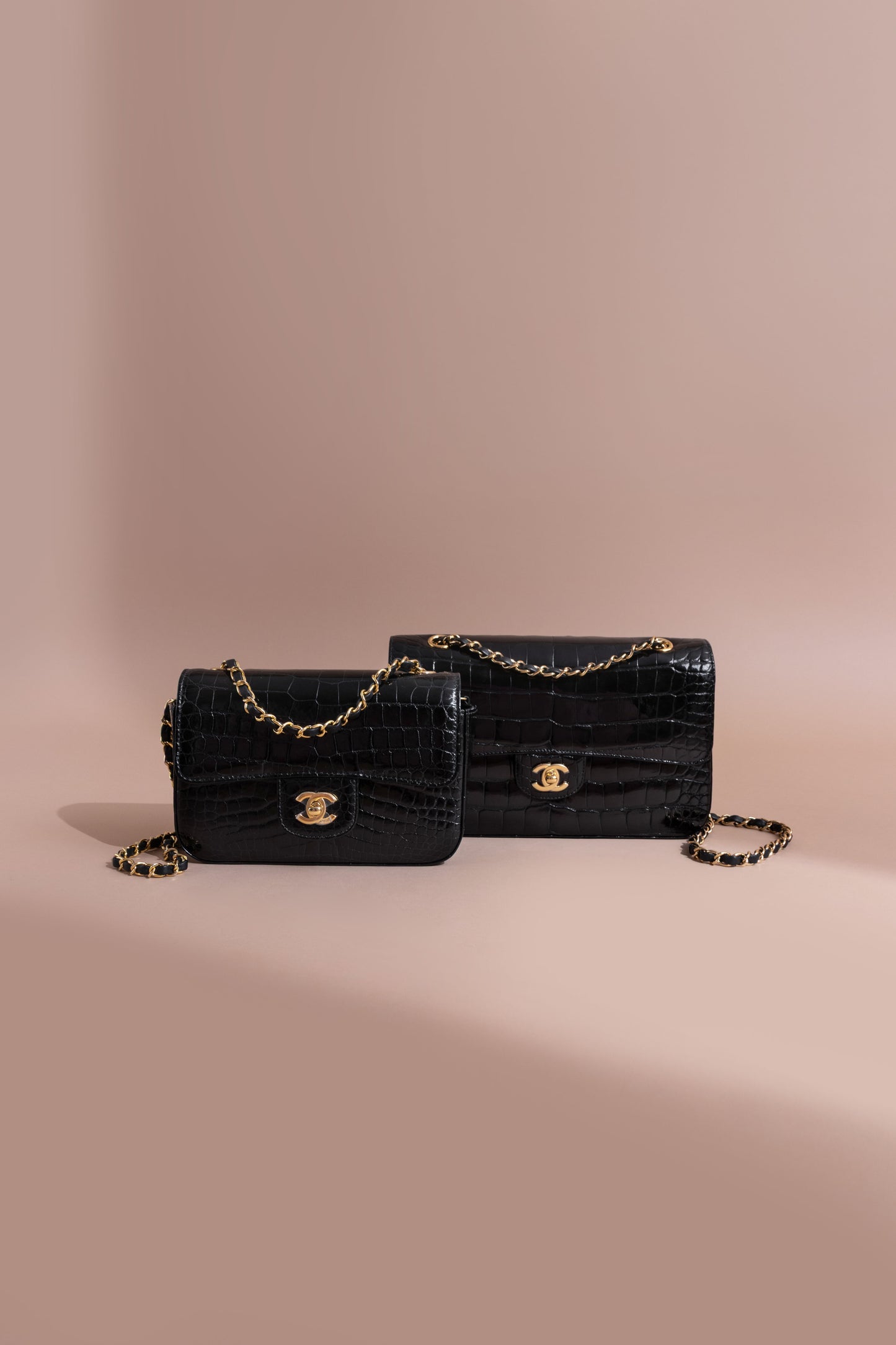 Chanel Classic Mini & Medium Flap Bags in Black Shiny Alligator