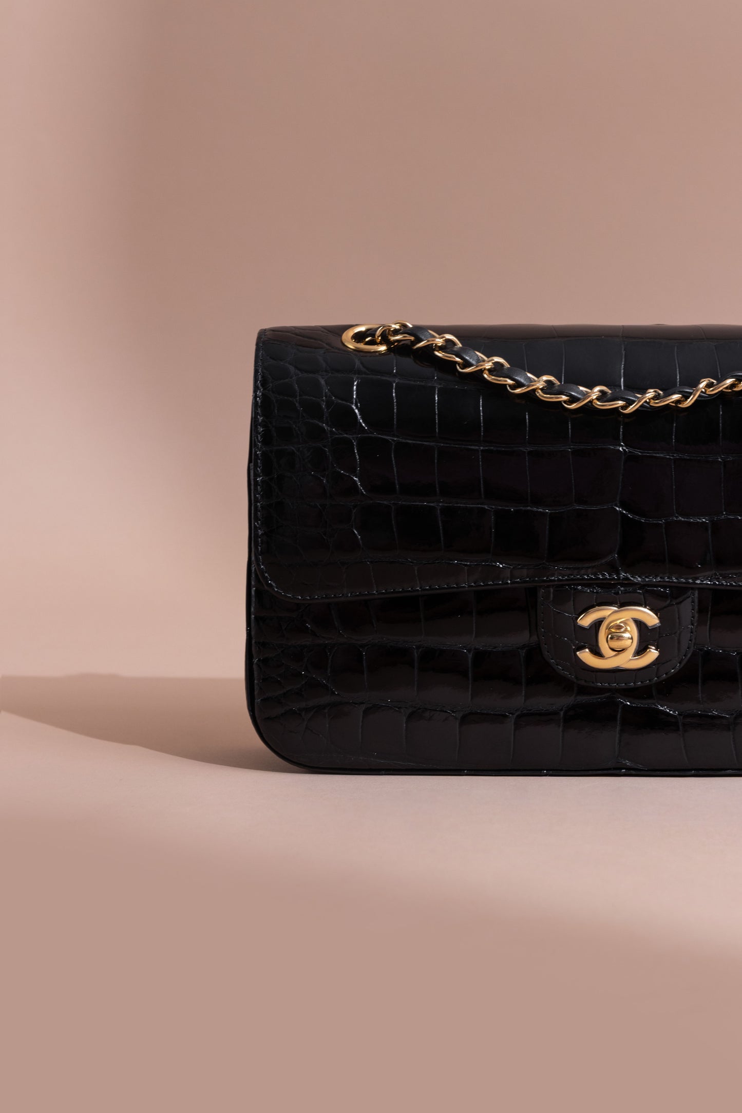 Chanel Classic Mini & Medium Flap Bags in Black Shiny Alligator
