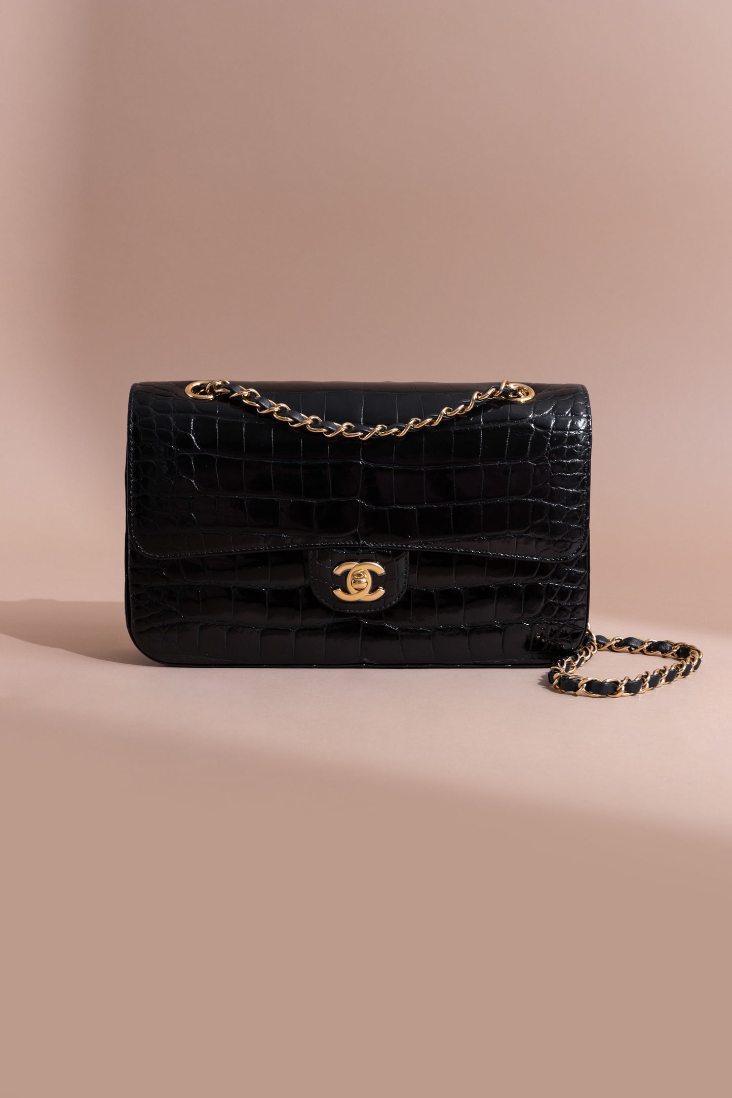 Chanel Classic Mini & Medium Flap Bags in Black Shiny Alligator