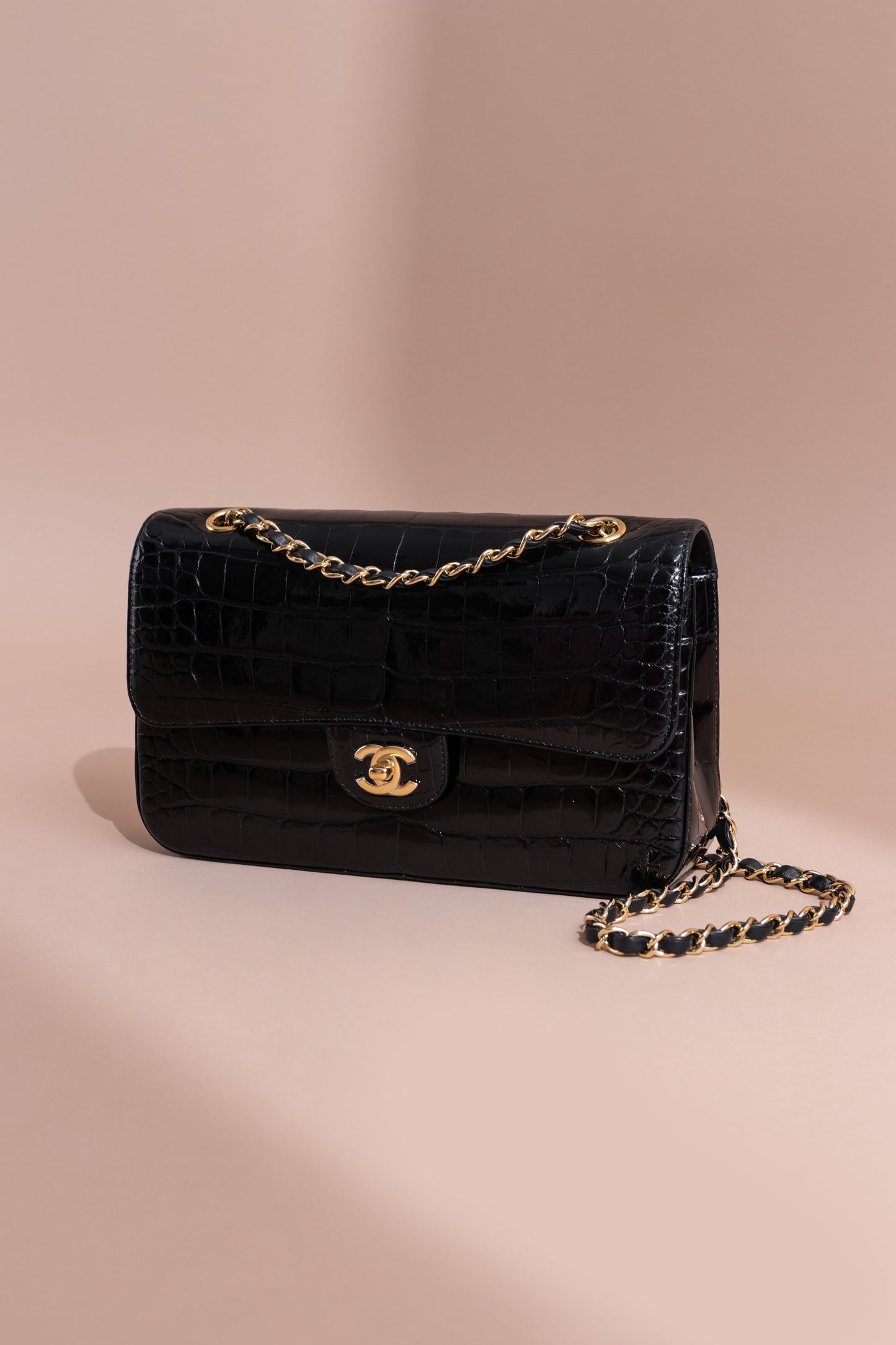 Chanel Classic Mini & Medium Flap Bags in Black Shiny Alligator