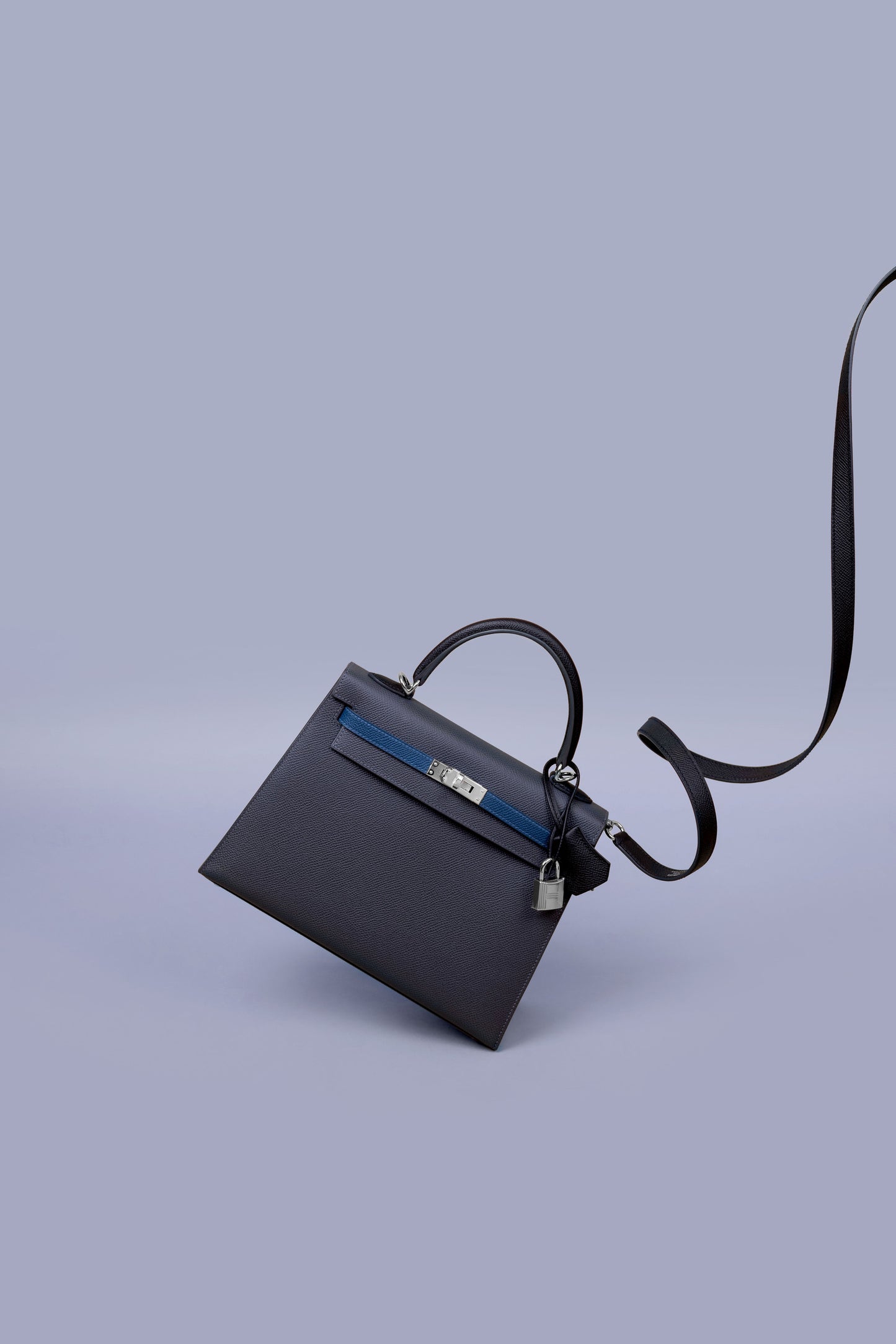 Hermès Kelly 25 Epsom Tricolor Ardoise/Deep Blue/Black PHW
