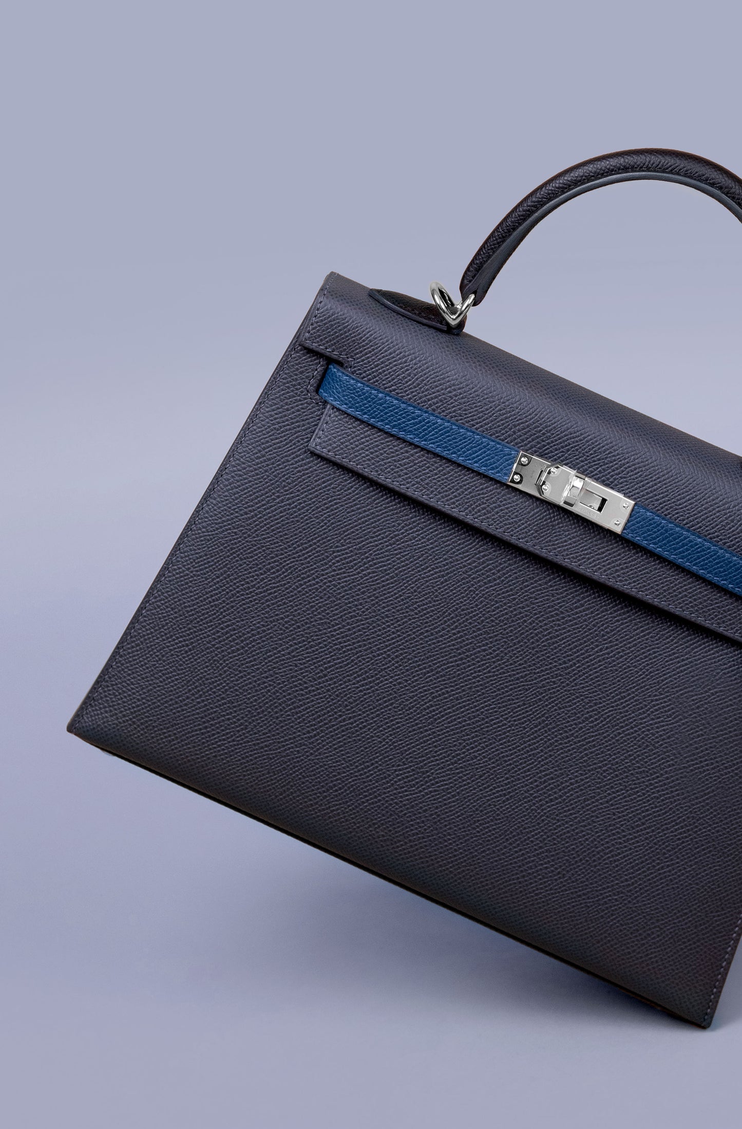 Hermès Kelly 25 Epsom Tricolor Ardoise/Deep Blue/Black PHW