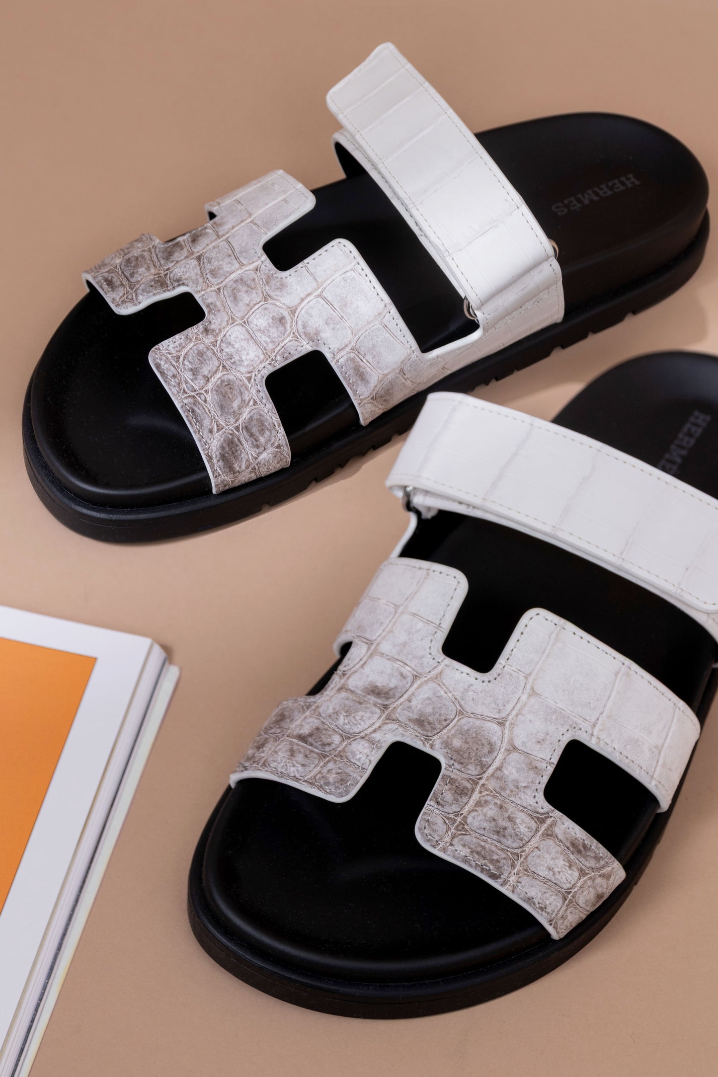 Hermès Himalayan/Black Chypre Sandals