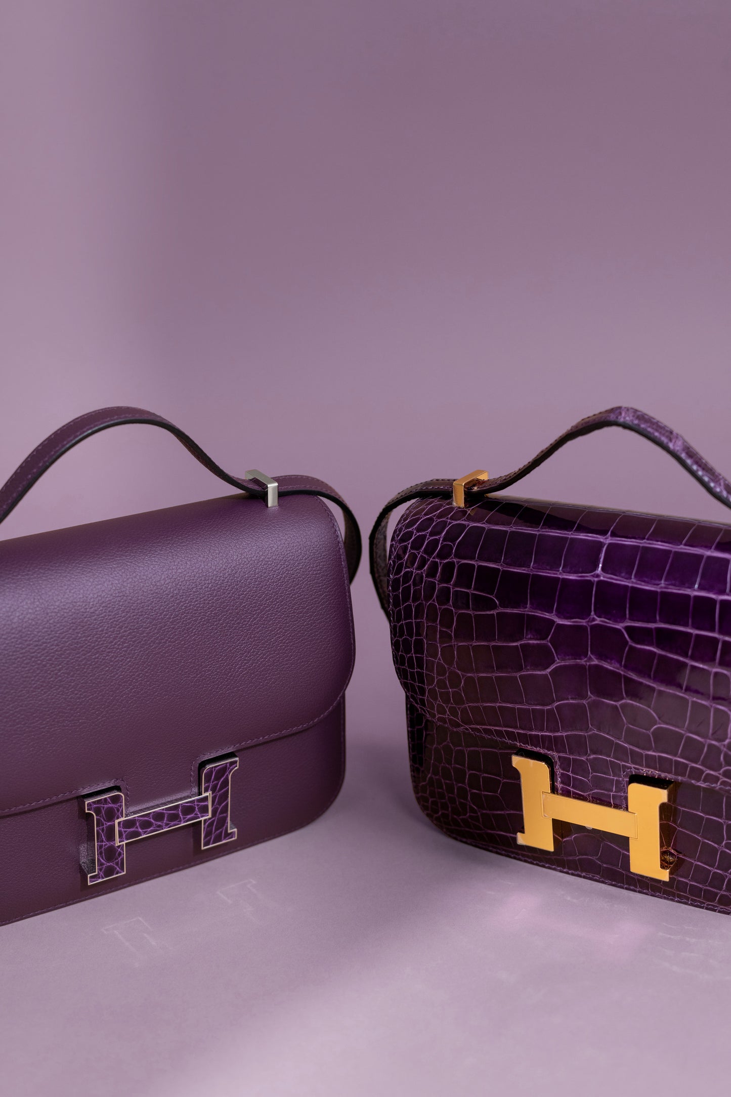 Hermès Mini Constance 18 Evercolor Cassis with Exotic Buckle & Constance 18 Shiny Alligator Cassis GHW