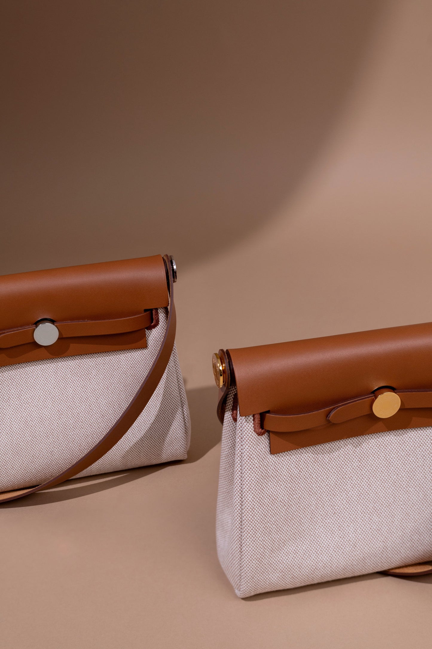 Hermès Mini Herbag 20 Fauve/Ecru Beige in Silver & Gold Hardware