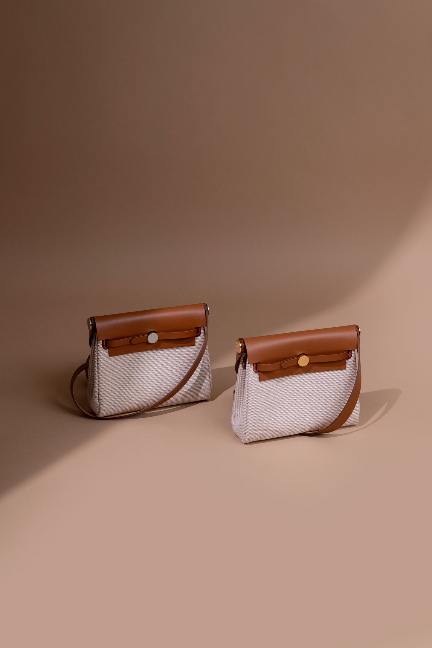 Hermès Mini Herbag 20 Fauve/Ecru Beige in Silver & Gold Hardware