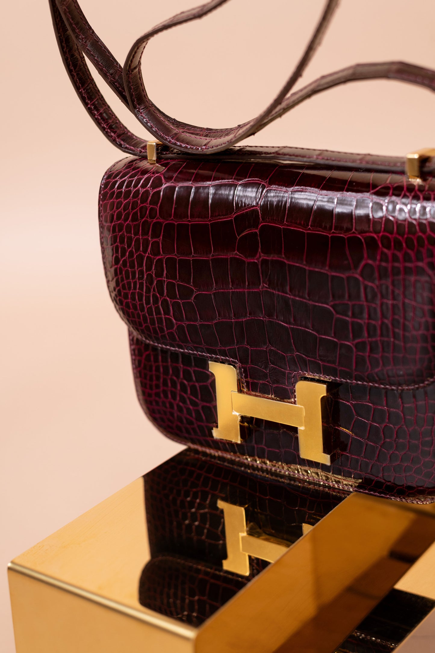 Hermès Mini Constance Shiny Alligator in Bordeaux GHW