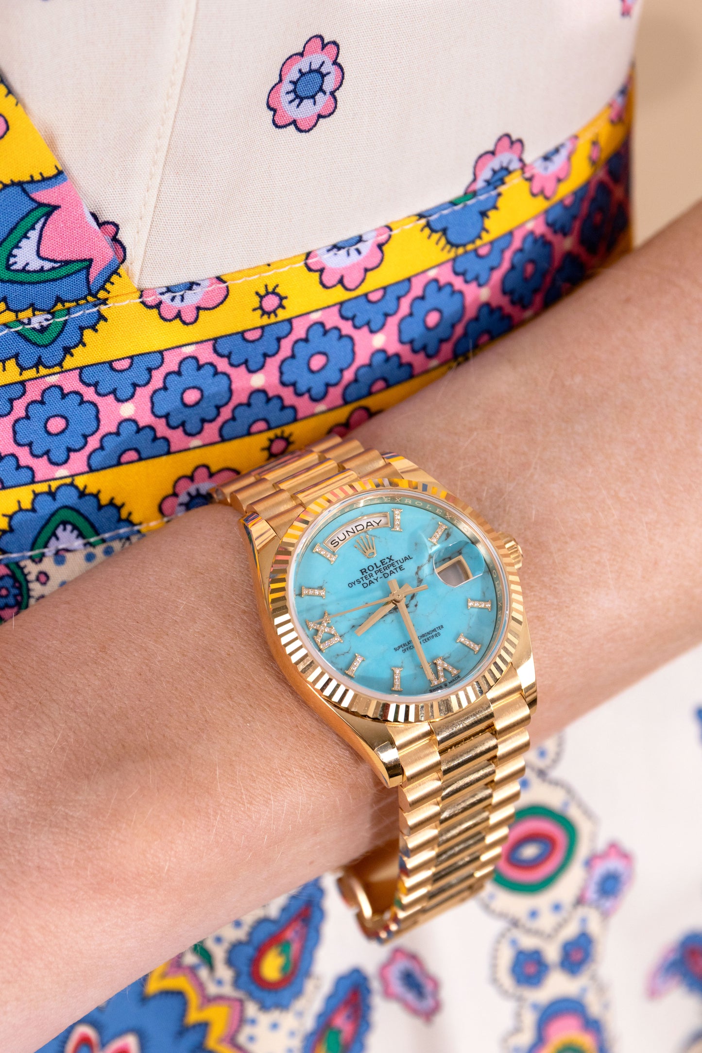 Rolex Day Date Yellow Gold Watch in 36mm with Turquoise Dial
