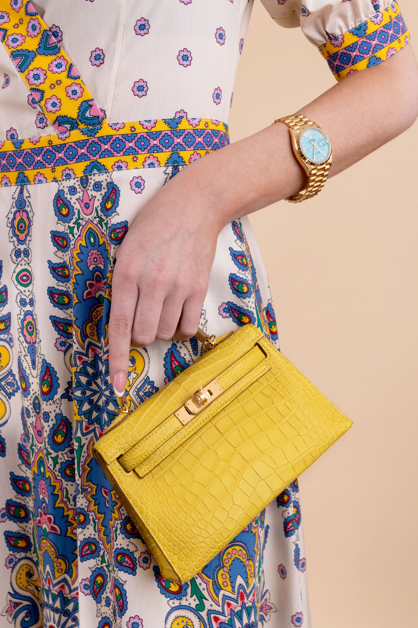Hermès Mini Kelly Matte Alligator Bag in Mimosa GHW