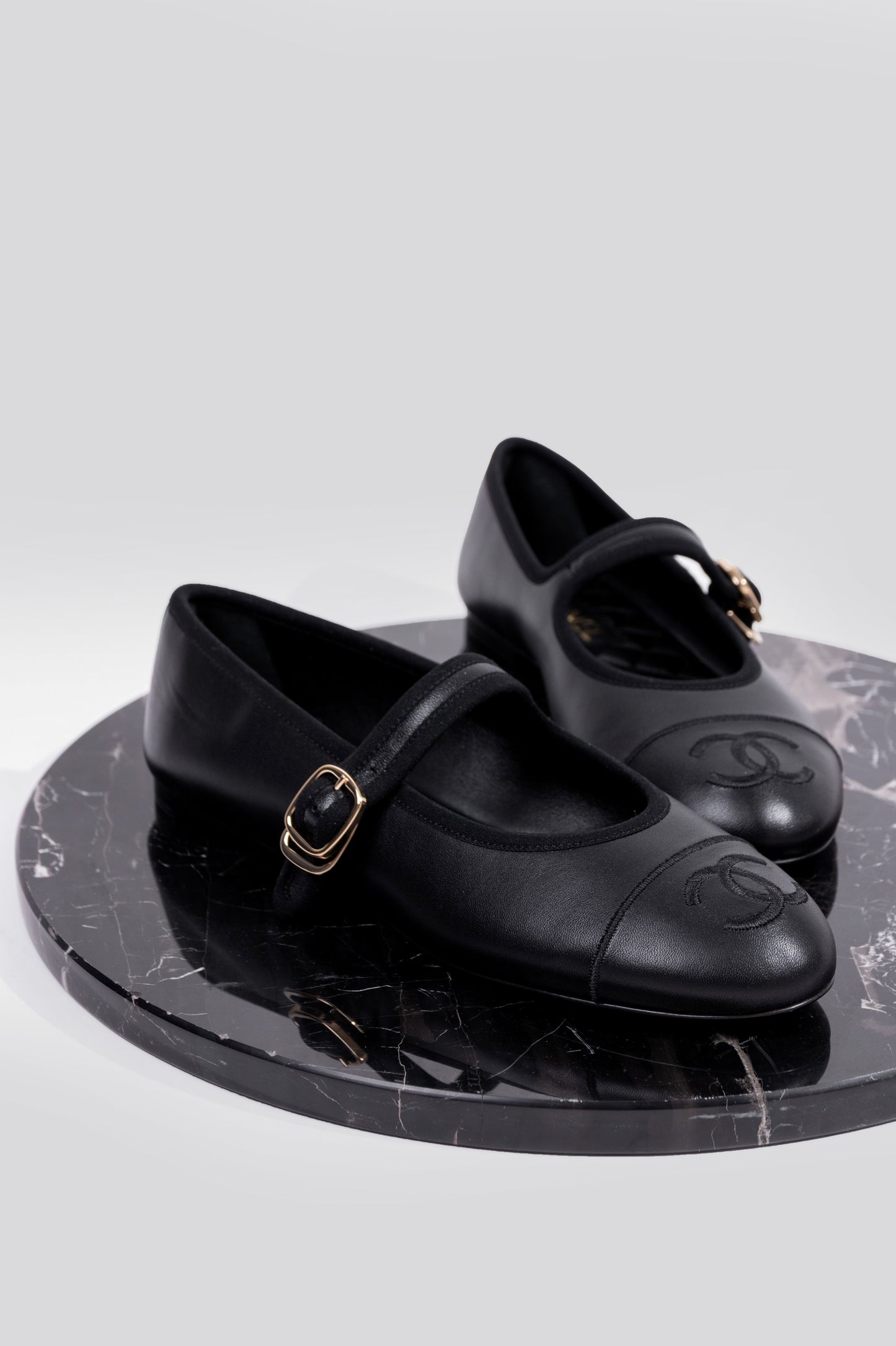Chanel Black Lambskin Leather Mary Janes