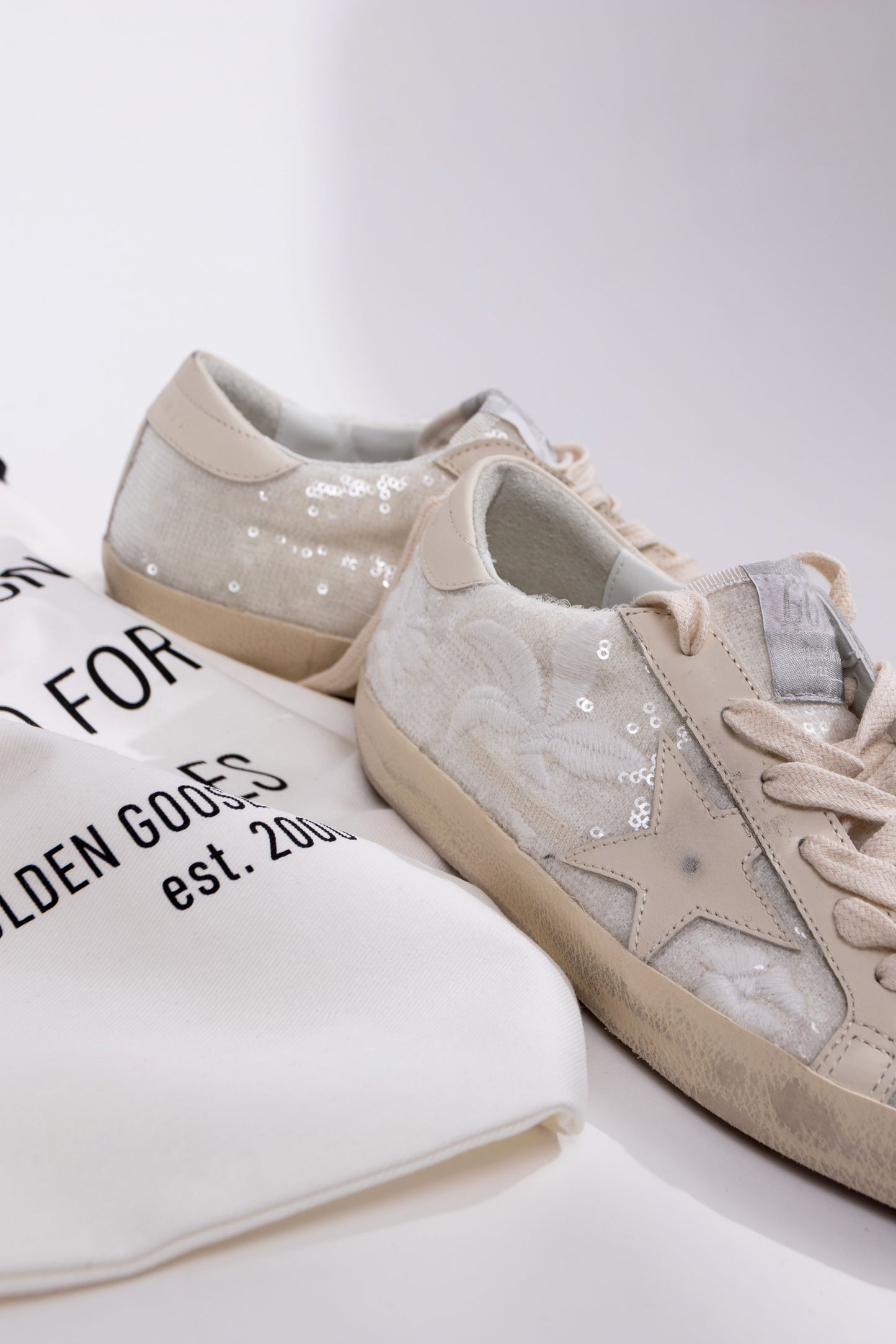 Golden Goose Super-Star Sneakers in White Sequins