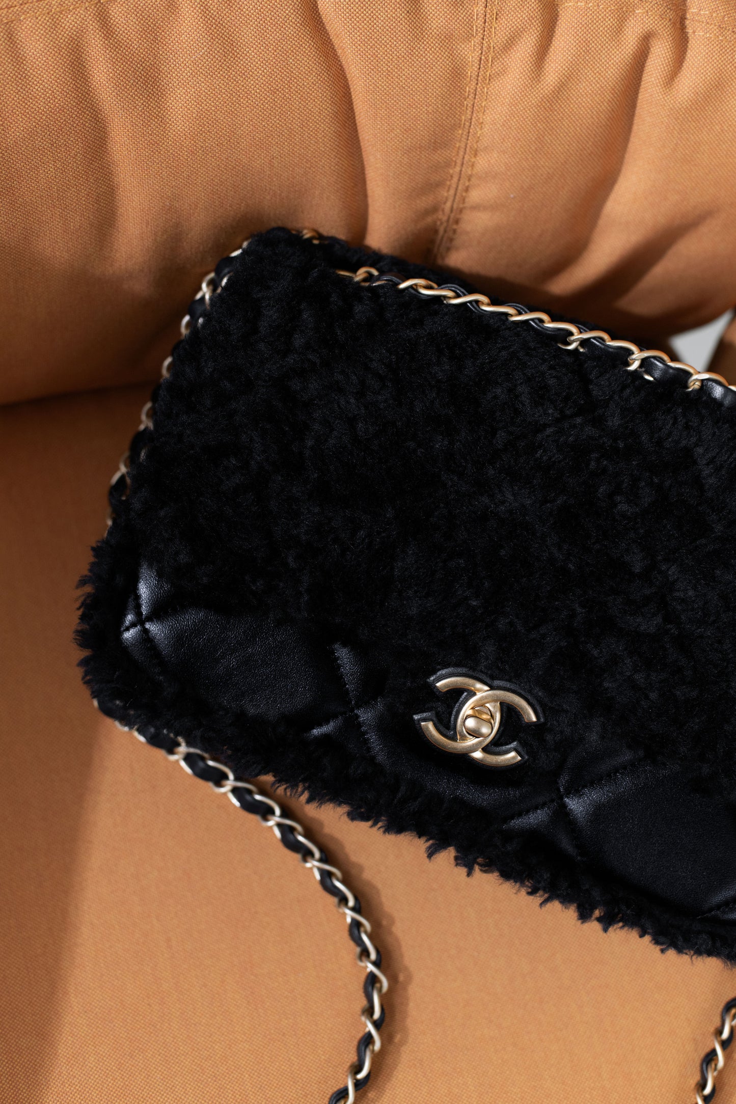 Chanel Medium Black Fur Flap Bag