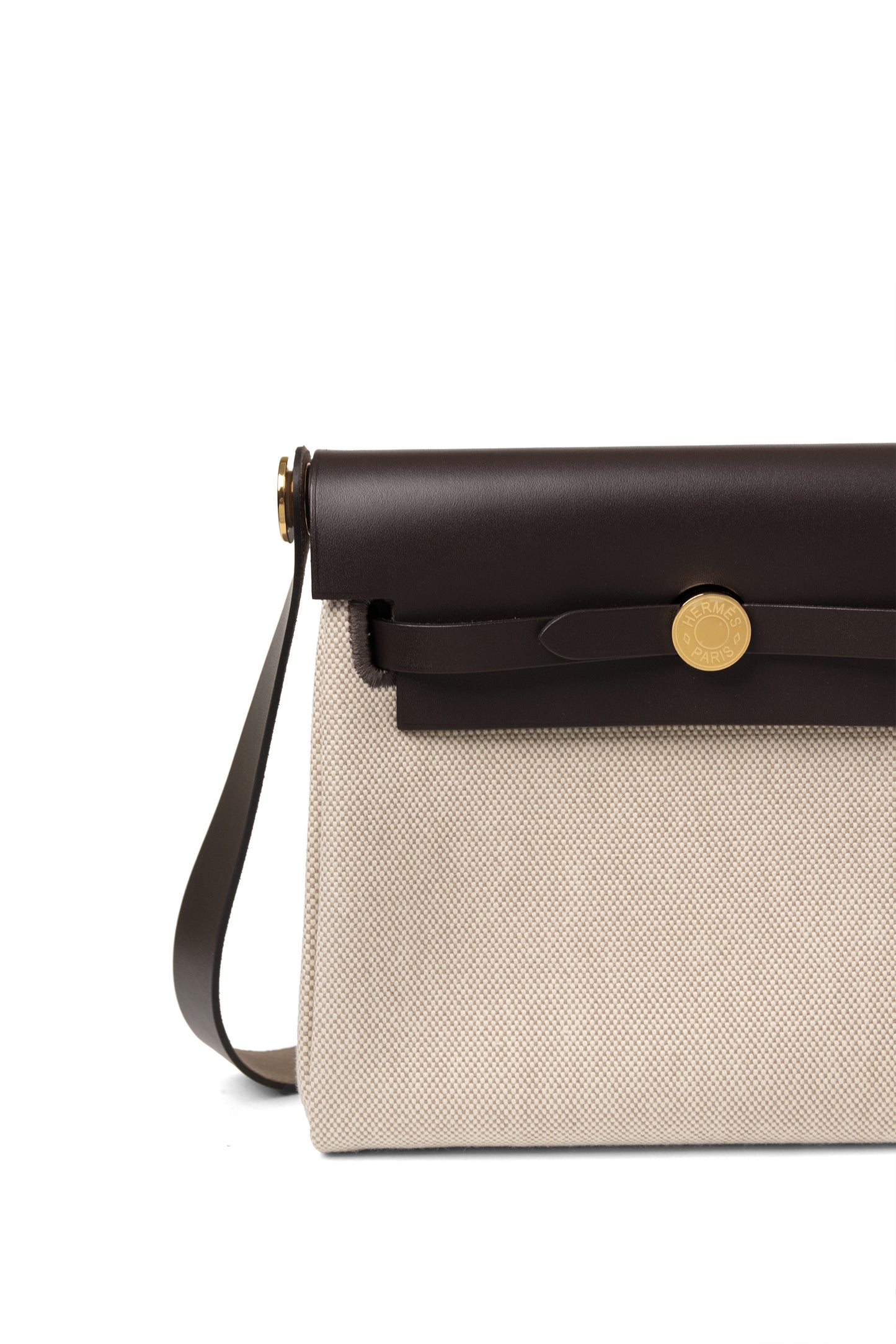 Hermes Mini Herbag in Ebene/Ecru with Gold Hardware