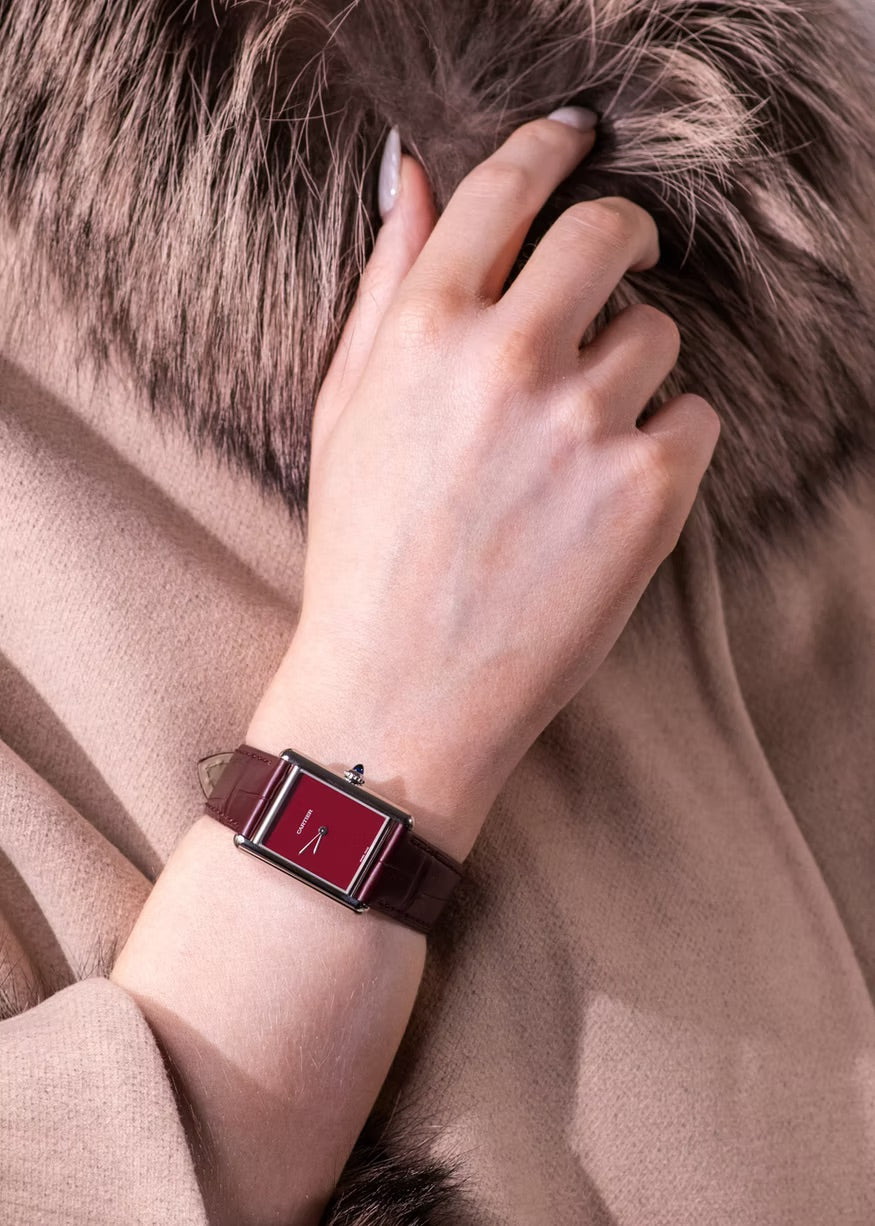 Cartier Tank Watch in Burgundy