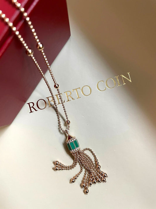 Roberto Coin Malachite Art Deco Tassel Necklace