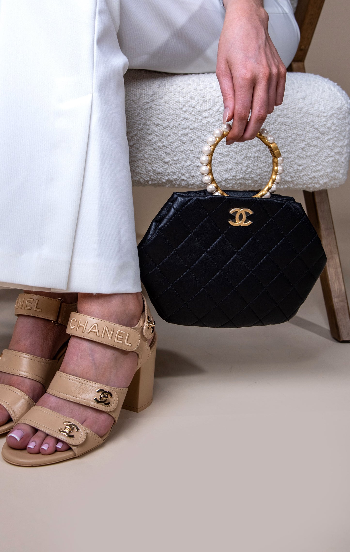 Chanel Pearl Handle Quilted Lambskin Clutch