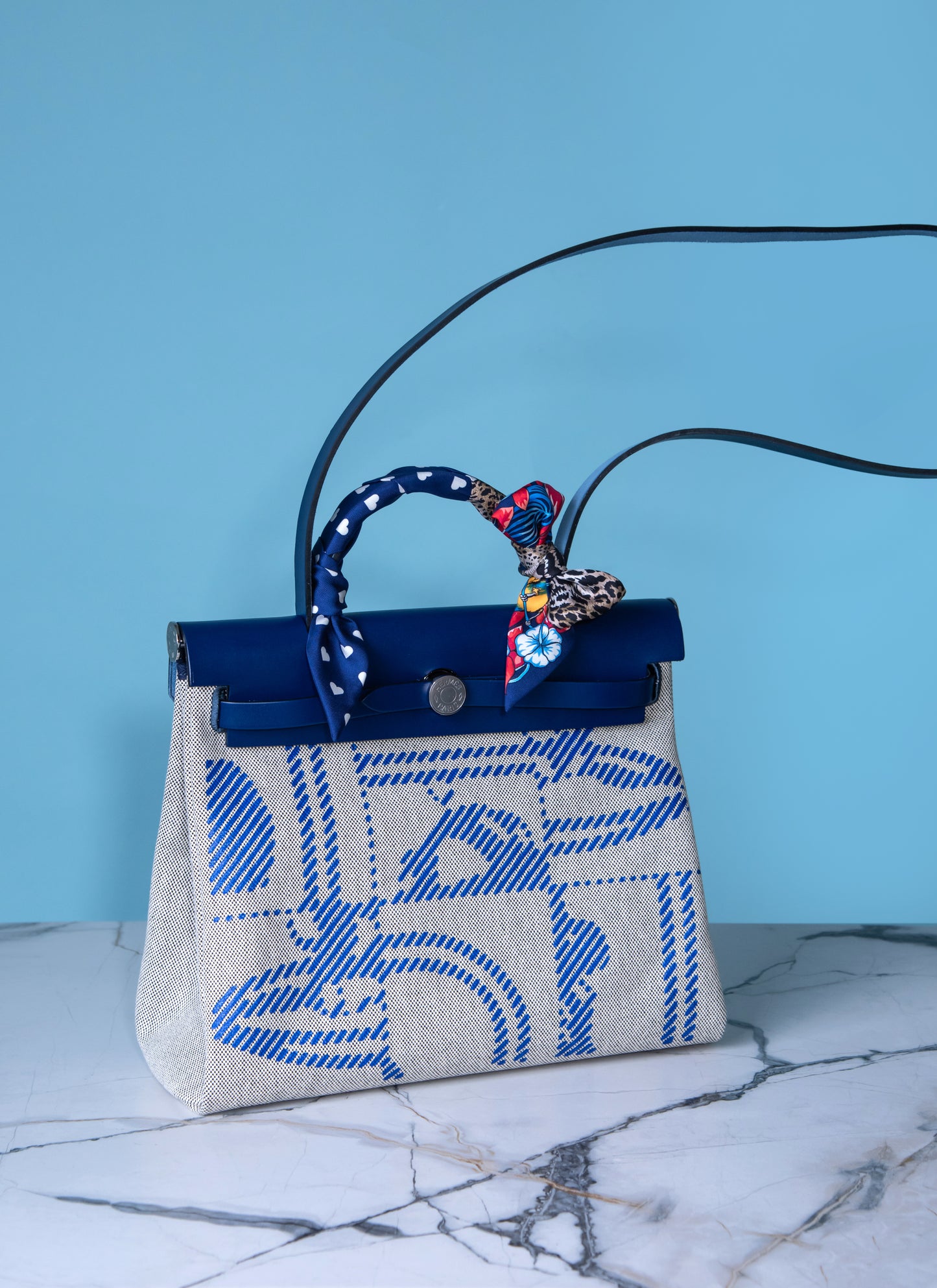 Hermès Herbag 31 in Bride De Gala Bleu France/Ecru
