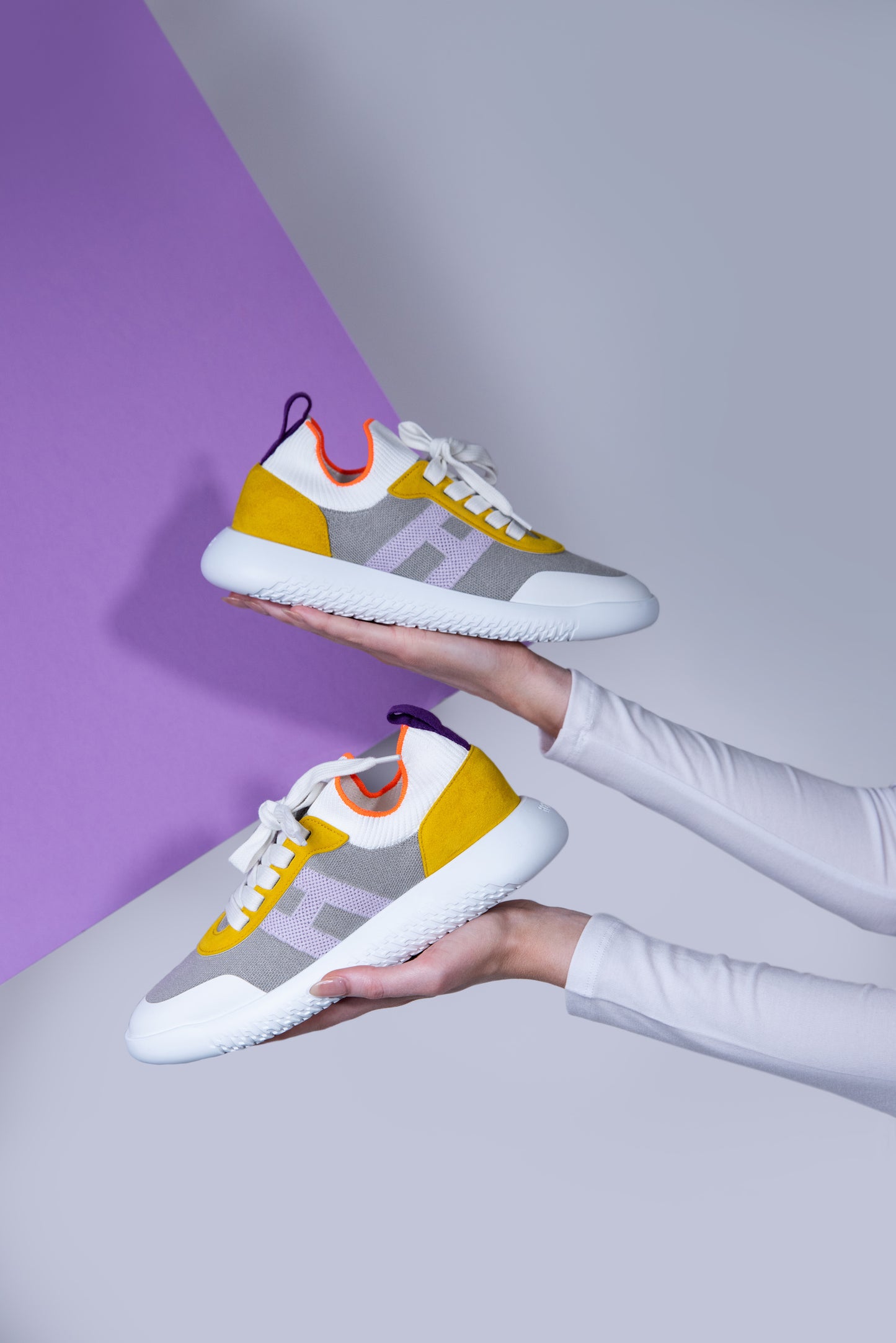 Hermès Knit Suede Crew Sneakers in Multicolor Gris