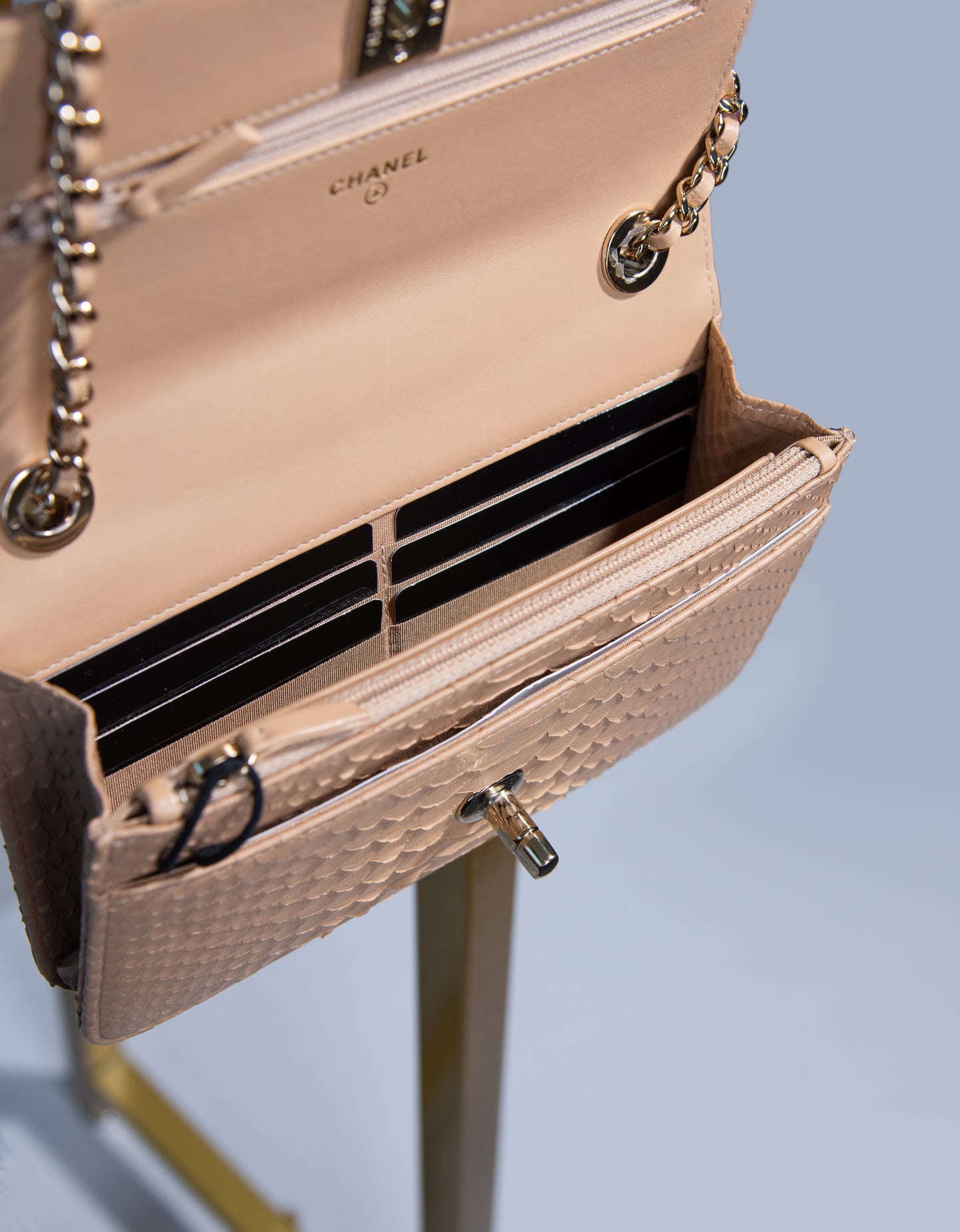 Chanel Python Wallet Beige on Chain