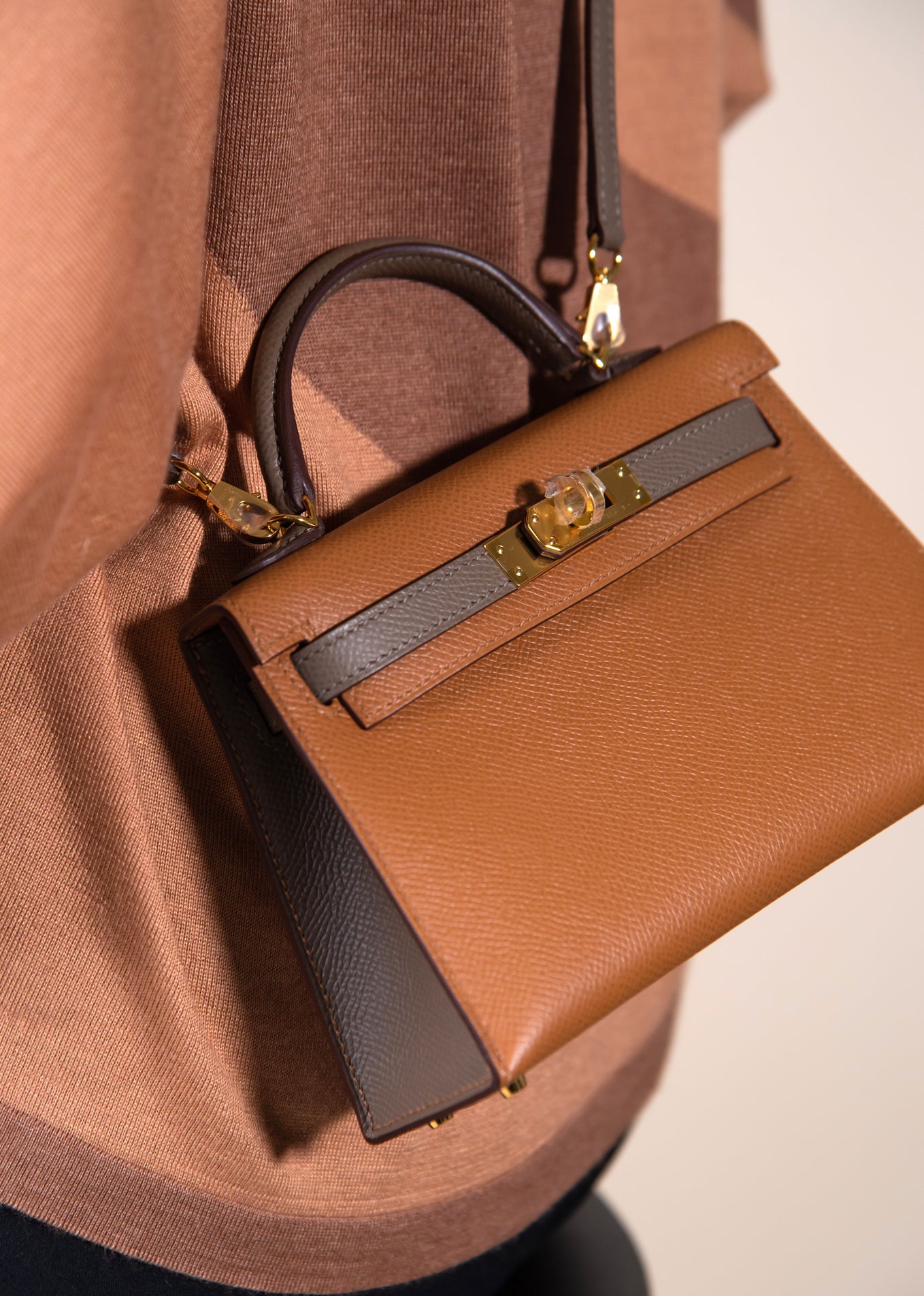 Hermès Mini Kelly 20 Epsom Gold & Etoupe GHW