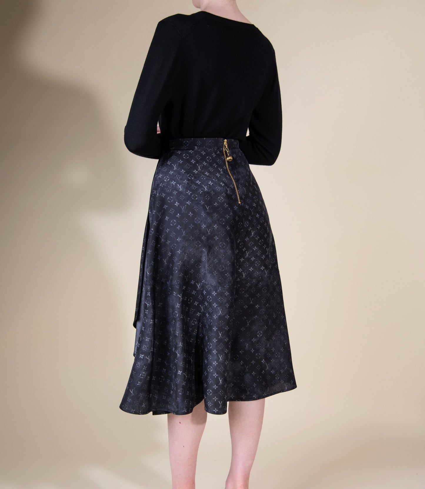 Louis Vuitton Black Monogram Silk Skirt