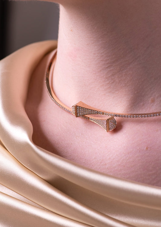 Marli Cleo Choker Necklace in Rose Gold with Full Diamonds