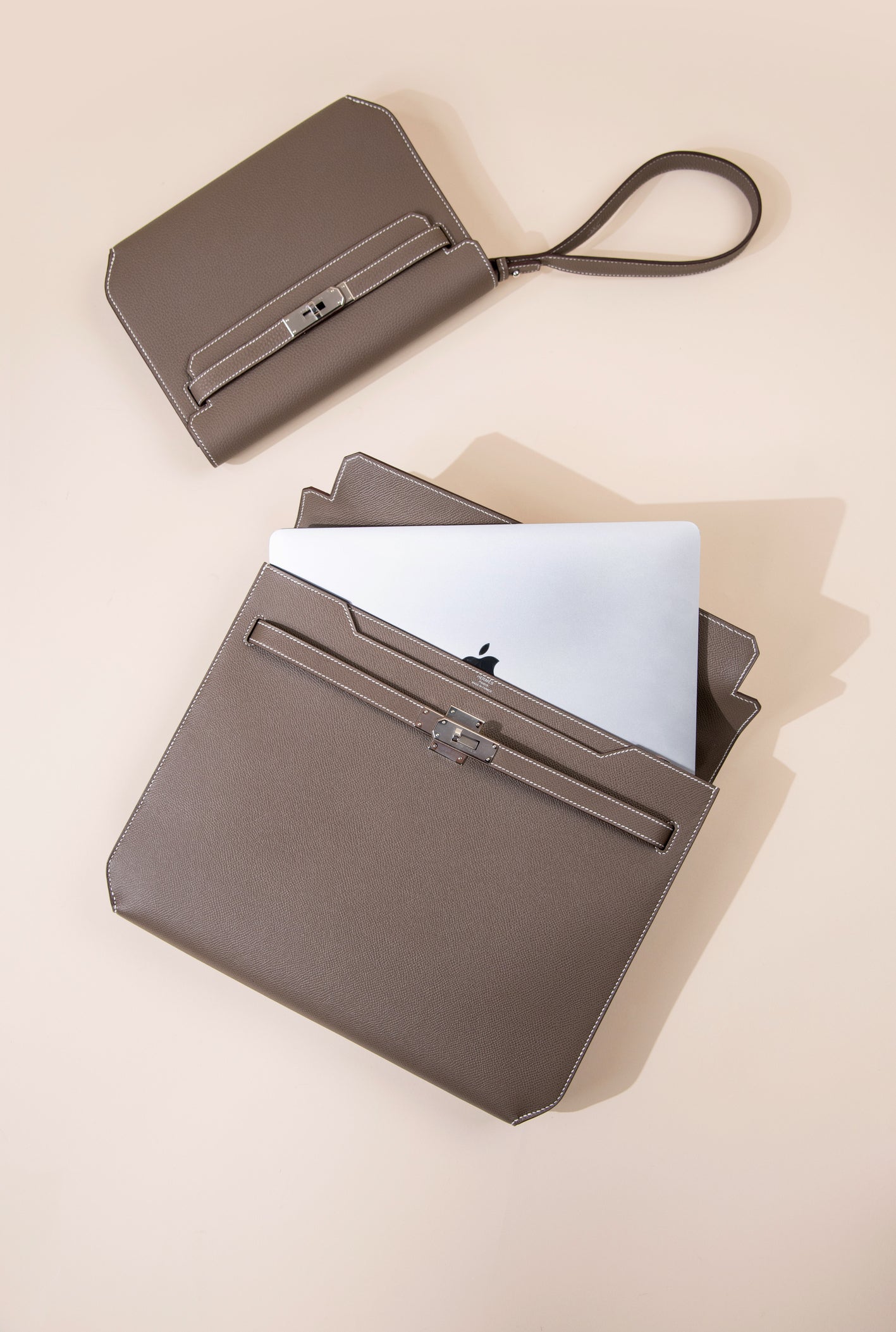 Hermès Kelly Depeches Clutch & Briefcase in Etoupe PHW