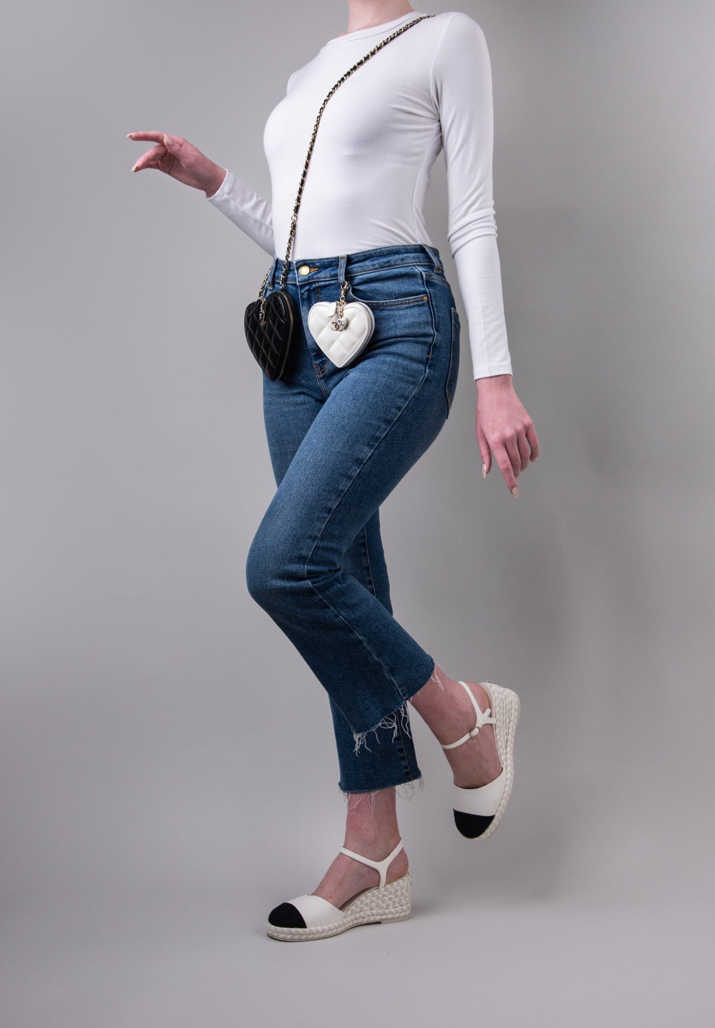 Chanel CC Heart Clutch in Black & White with Chain