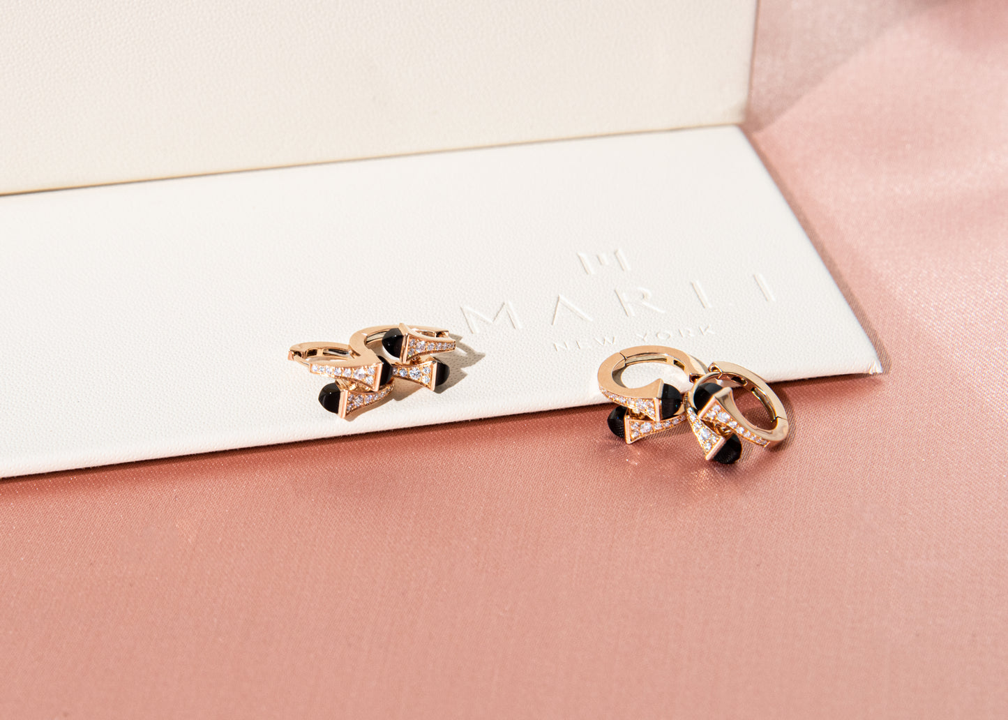 Marli Cleo Huggie Earring Rose Gold Black Onyx and Diamond