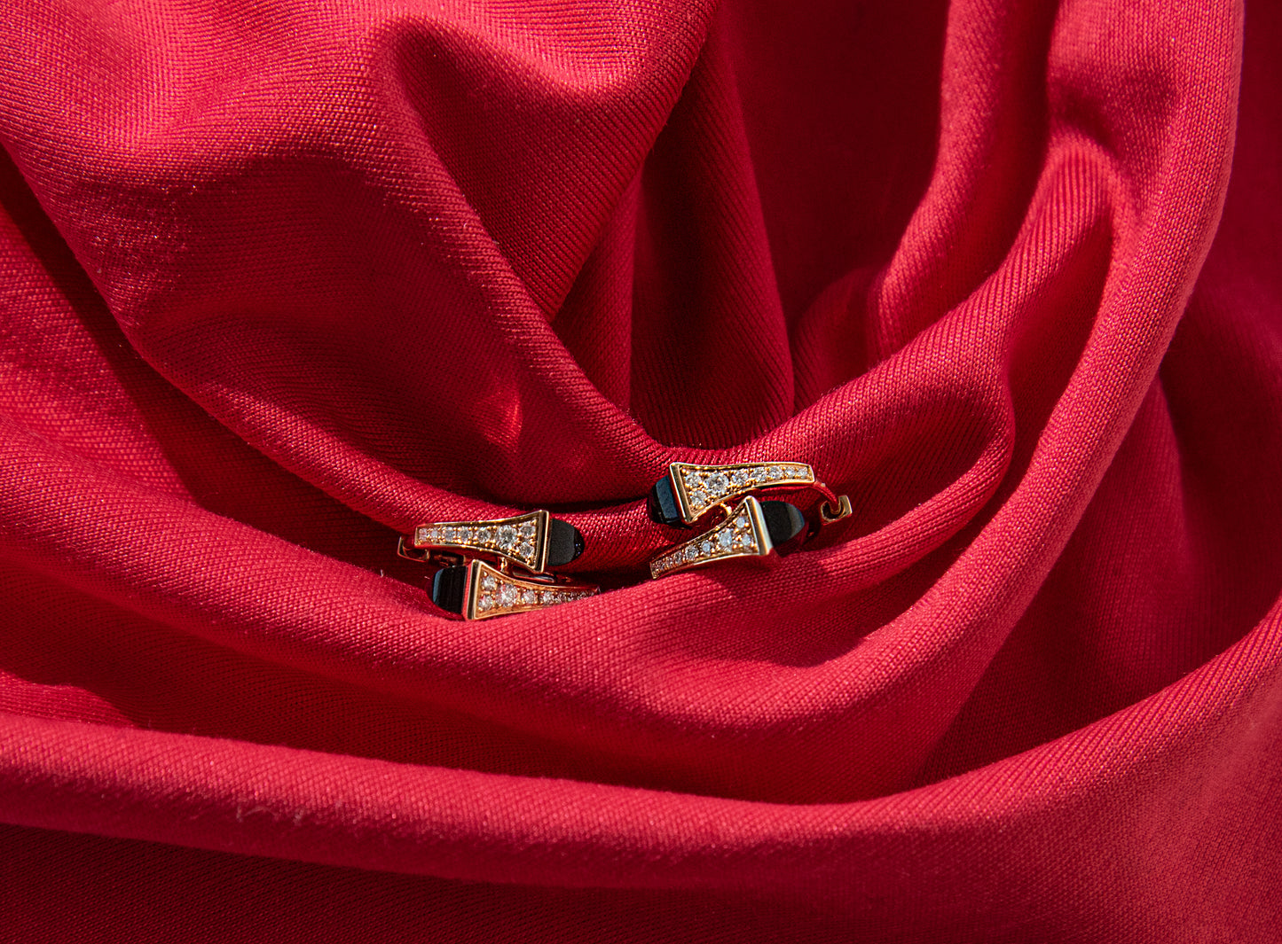 Marli Cleo Huggie Earring Rose Gold Black Onyx and Diamond