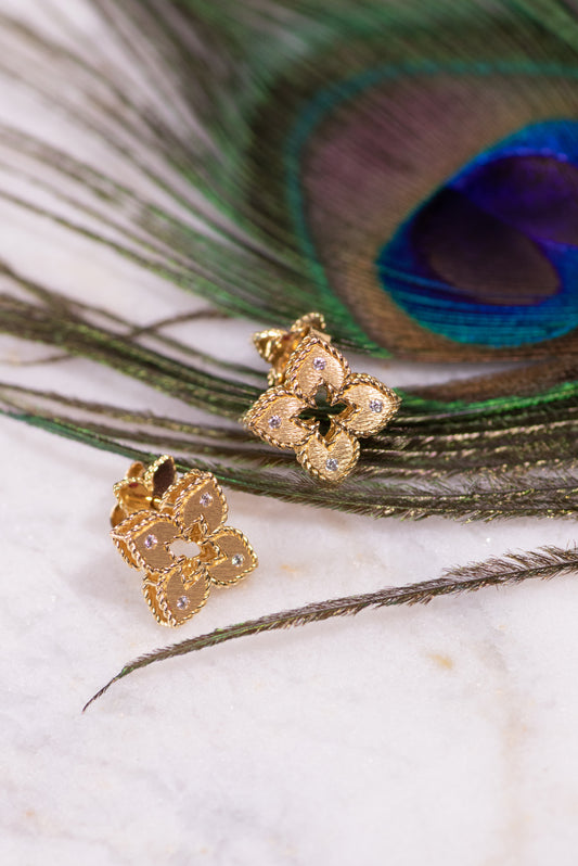 Roberto Coin Princess Flower Yellow Gold Satin Jewelry