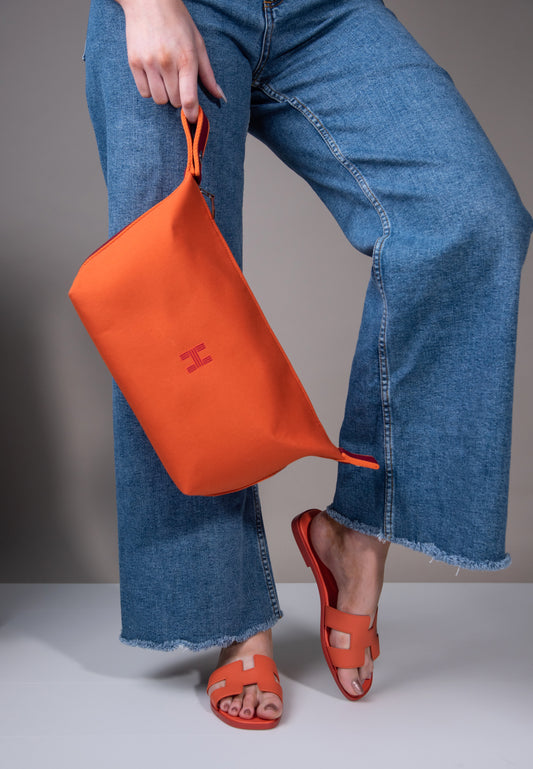 Hermès - Oran Sandals with Bride-a-Brac Pouch in Orange