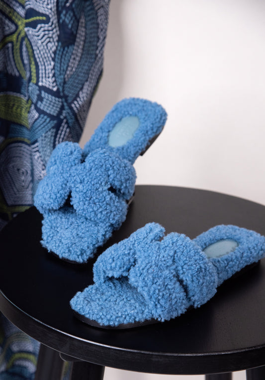 Hermès - Oran Shearling Sandals in Blue