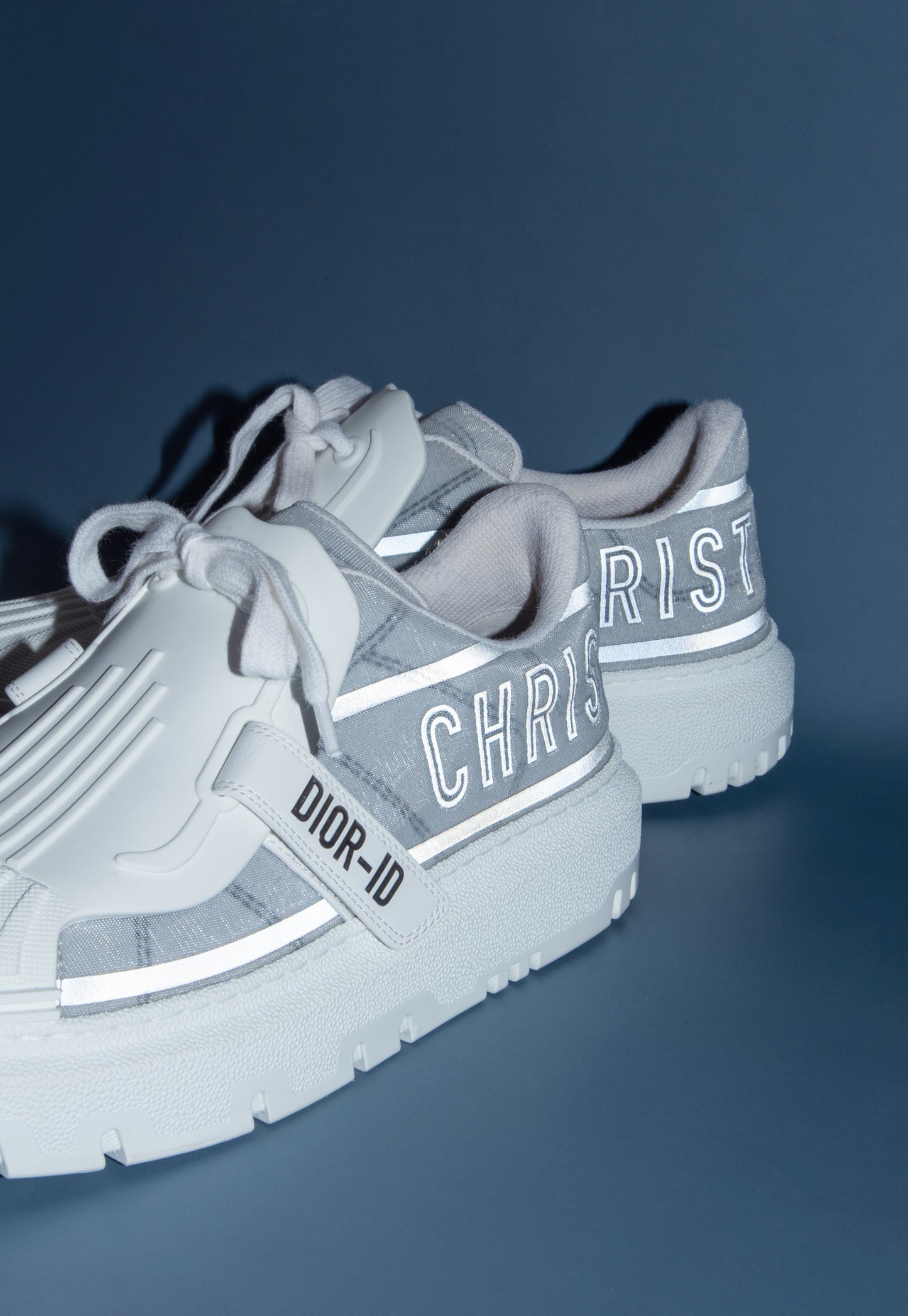 Dior White & French Blue Reflective Sneakers