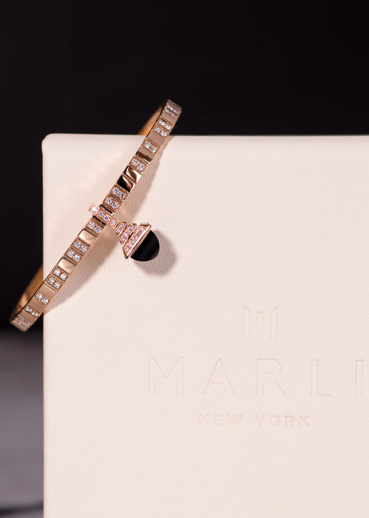 Marli Cleo Rose Gold Bangle with Black Onyx Charm