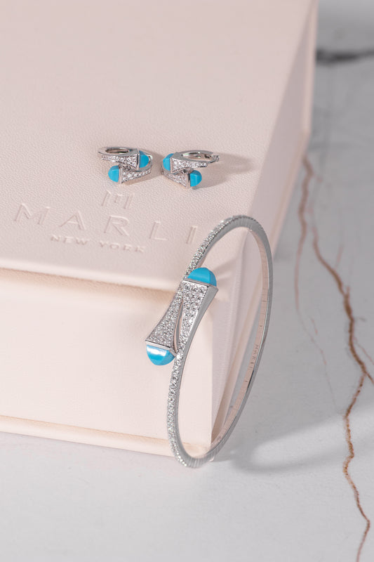 Marli Cleo White Gold Earrings & Bangle w/Diamond and Turquoise
