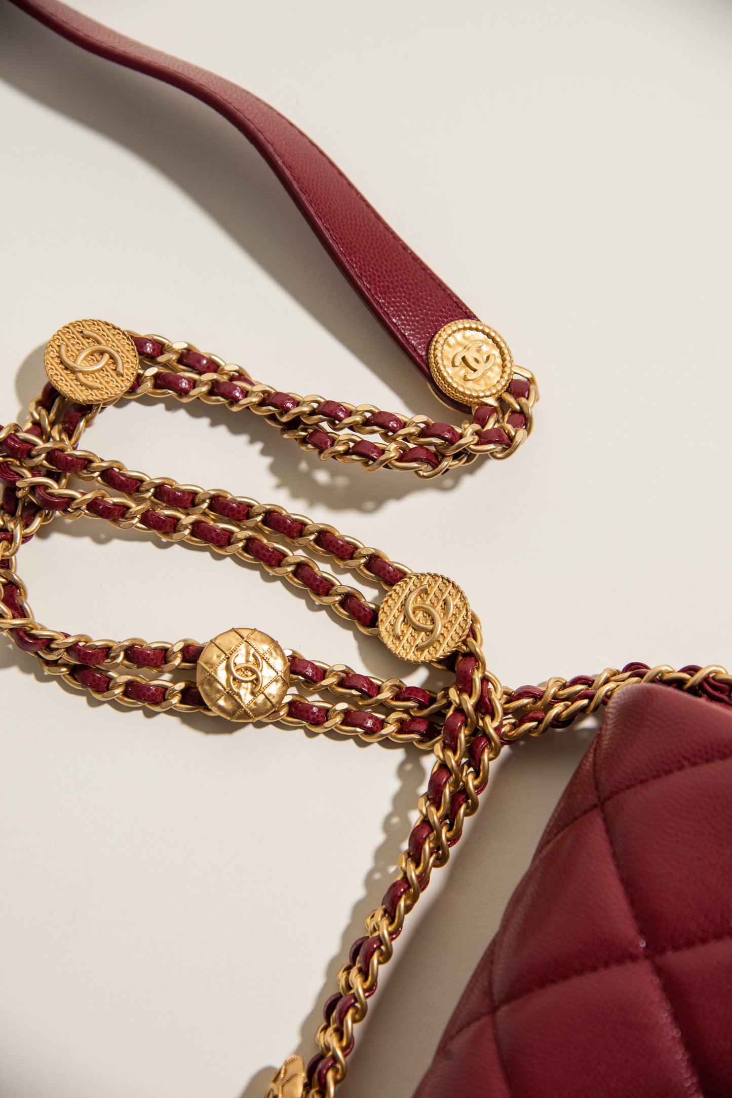 Chanel Small Burgundy Flap Bag in Grained Shiny Calfskin & Gold Tone Metal