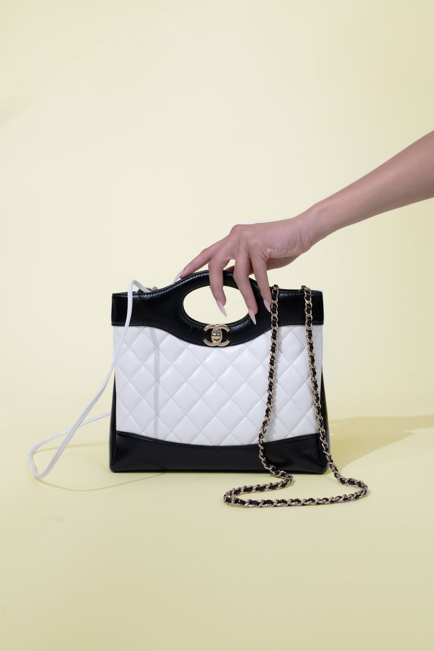 Chanel 31 Small Shopping Bag in Black/White with Chain