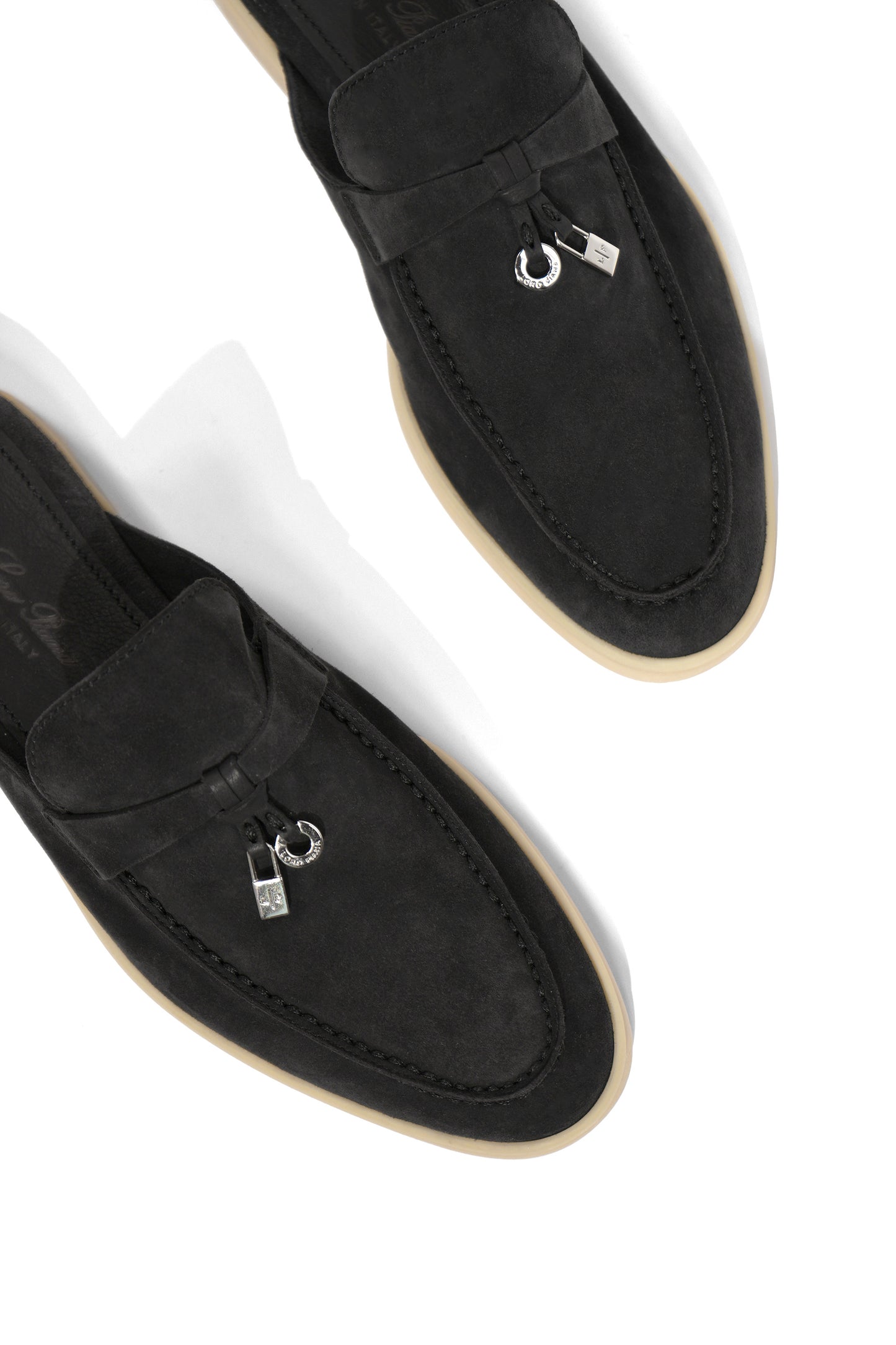Loro Piana Babouche Mules in Caviar