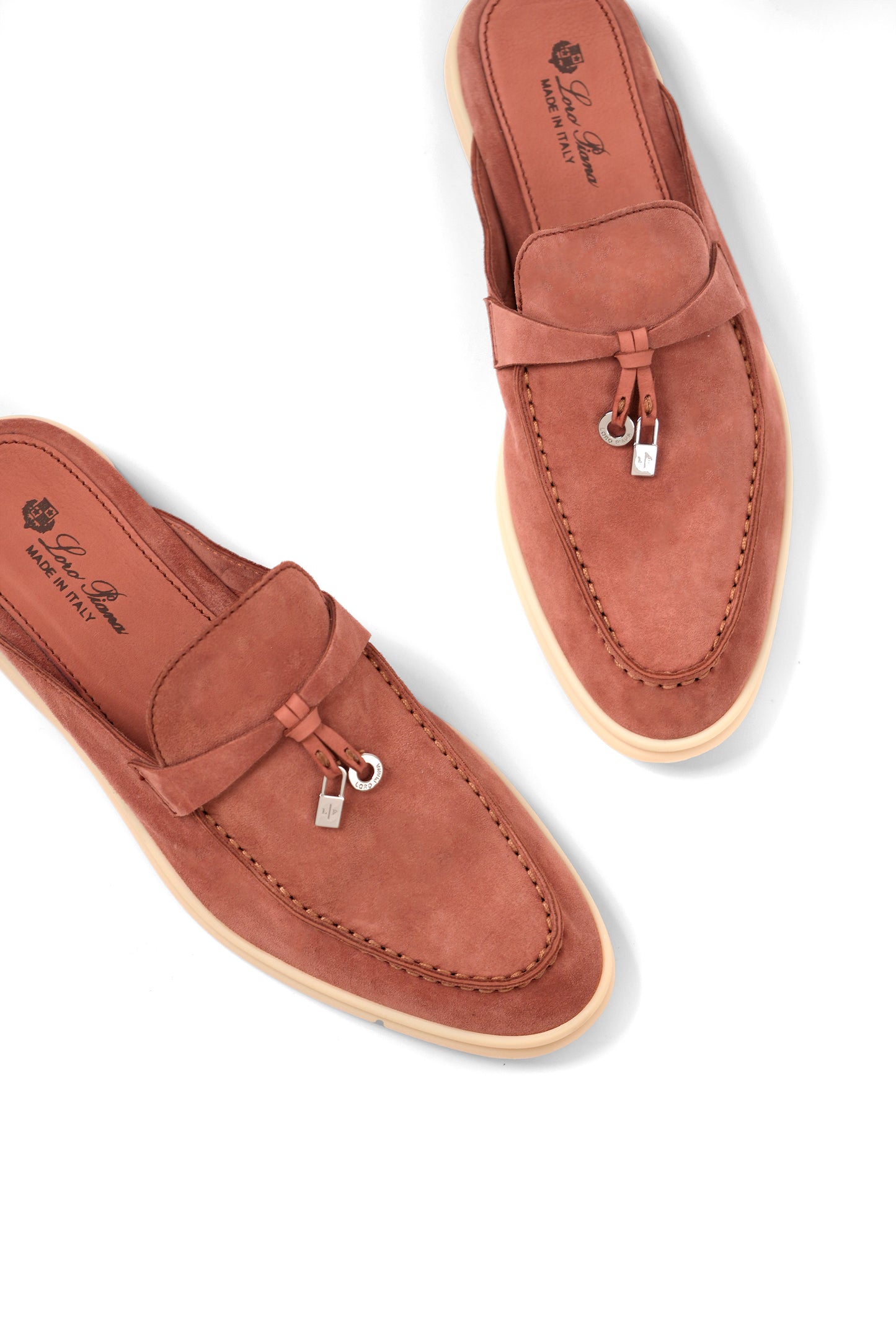 Loro Piana Babouche Mules in Warm Plaster