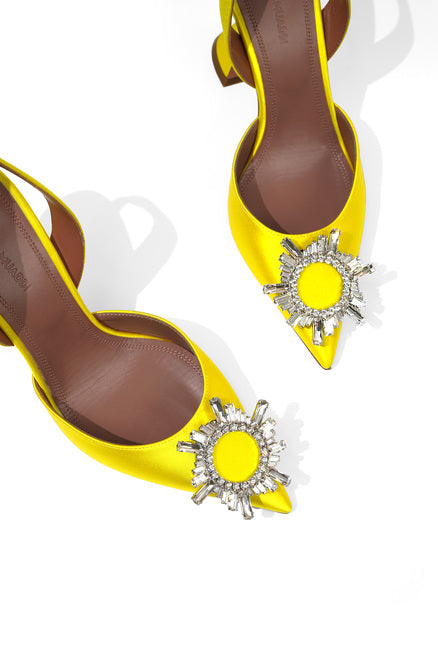 Amina Muaddi Satin Yellow Slingback Pump