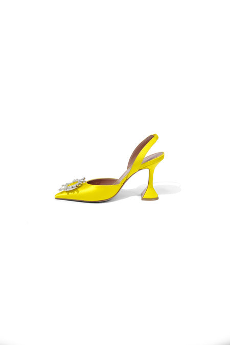 Amina Muaddi Satin Yellow Slingback Pump