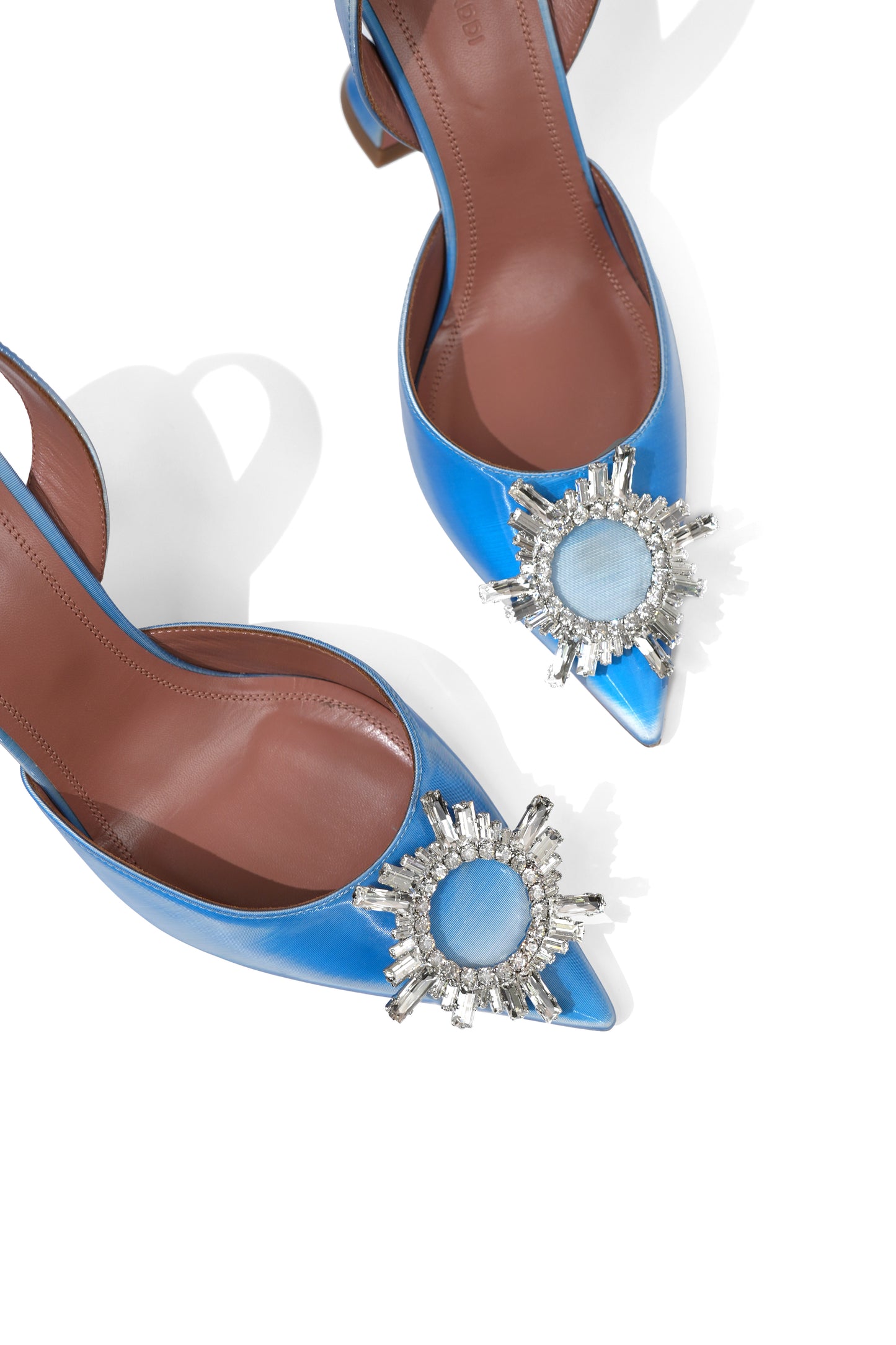 Amina Muaddi Blue Shadow Celeste Slingback Pumps