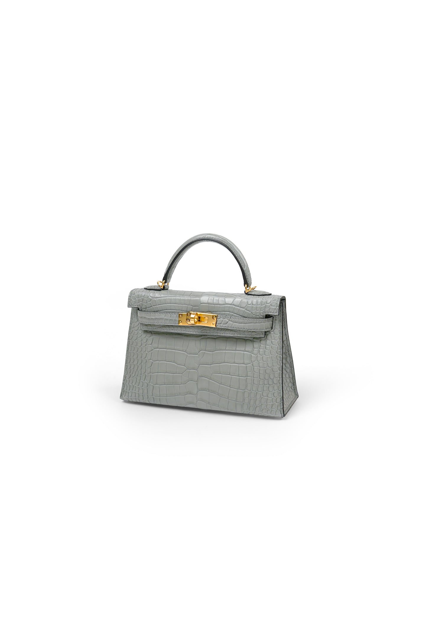 Hermes Mini Kelly Crocodile in Gris Cement with Gold Hardware