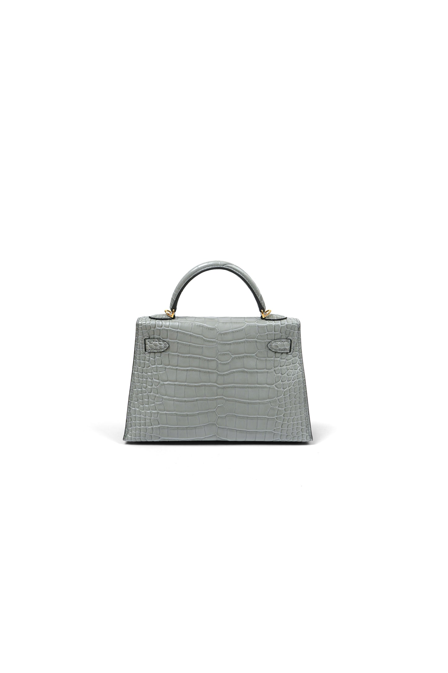 Hermes Mini Kelly Crocodile in Gris Cement with Gold Hardware