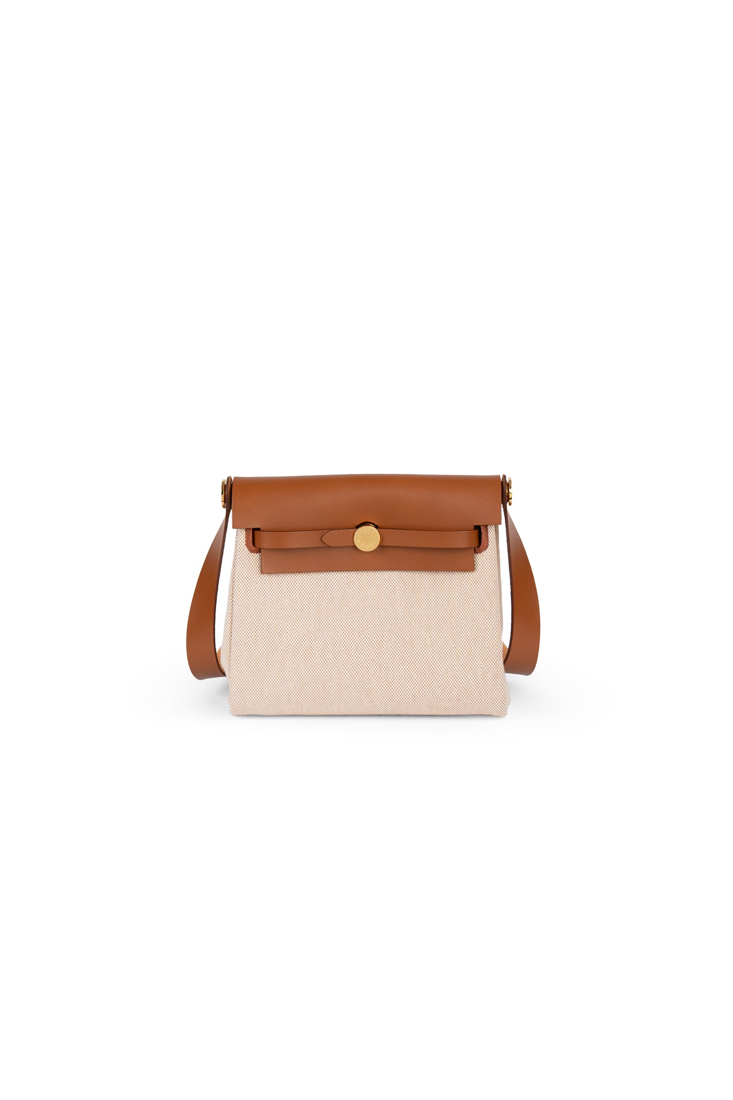 Hermes Mini Herbag in Beige/Ecru Canvas and Fauve Vache Hunter with Gold Hardware