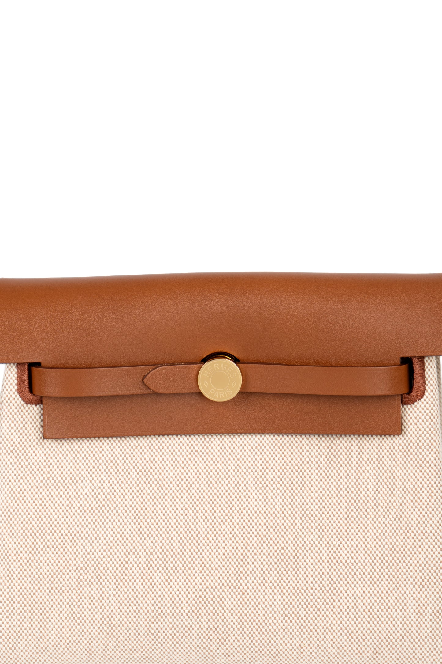 Hermes Mini Herbag in Beige/Ecru Canvas and Fauve Vache Hunter with Gold Hardware
