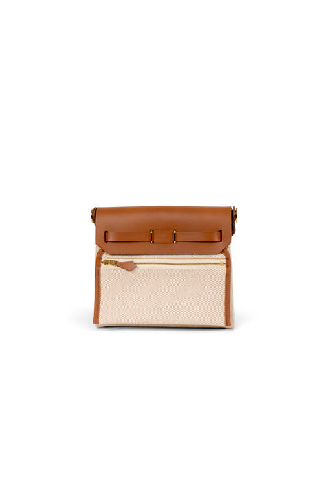 Hermes Mini Herbag in Beige/Ecru Canvas and Fauve Vache Hunter with Gold Hardware